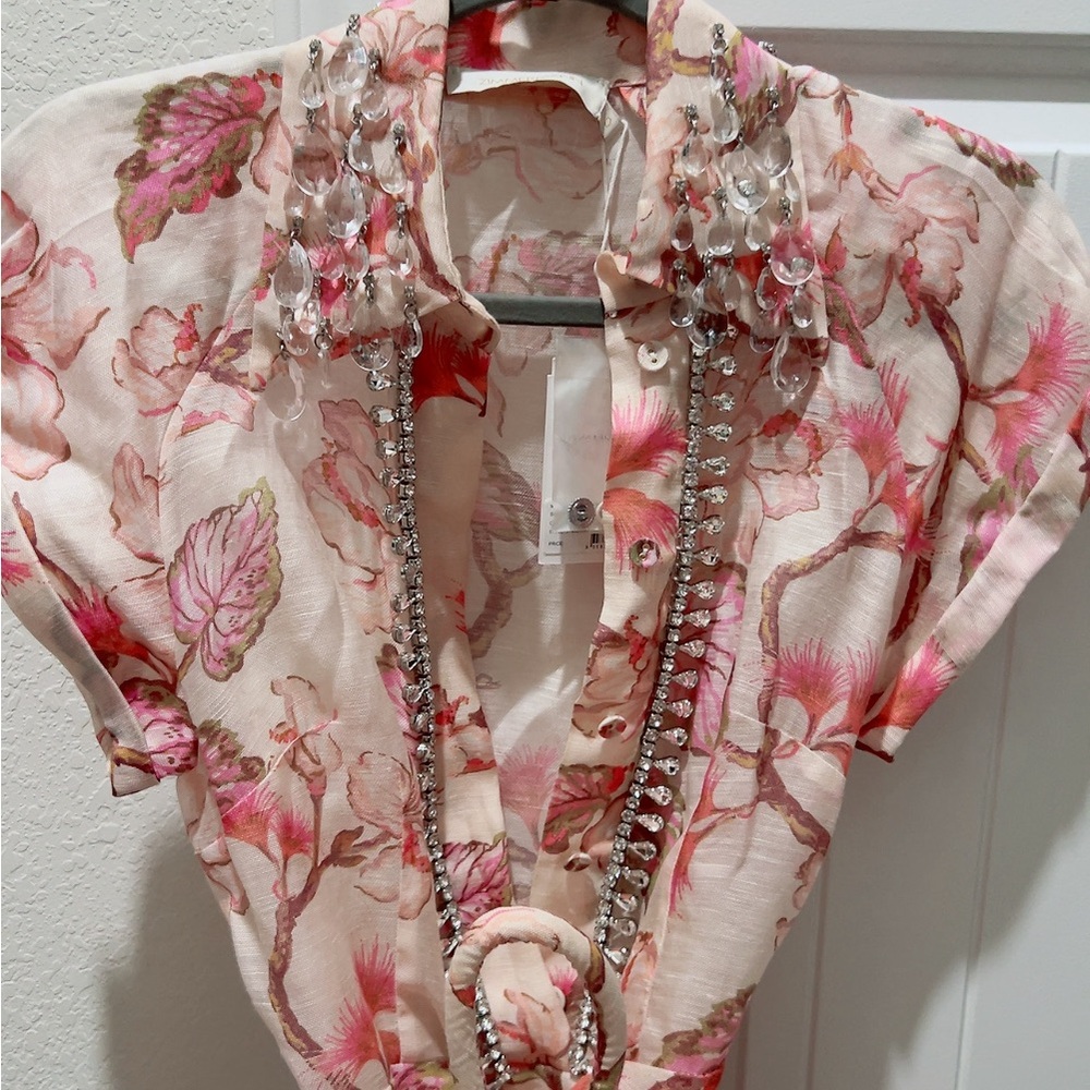 Zimmermann Pink Floral Button Down Shirt